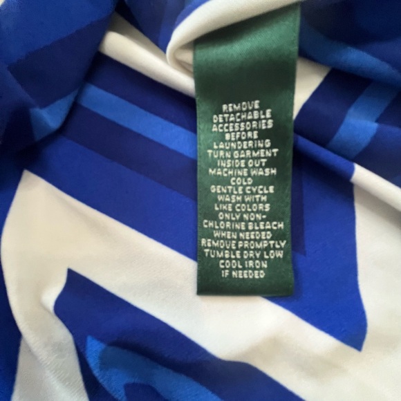 Lauren Ralph Lauren Blue and White Chevron Fit-and-Flare Casual Dress - Picture 6 of 9